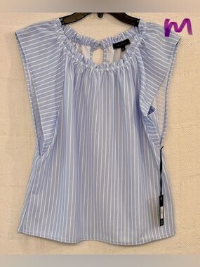 Simplicity & Co. Light Blue Striped Keyhole Ruffle-Neck Camisole